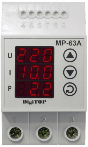 Реле напряжения однофазное цифровое на DIN-рейку DigiTOP МР-63А многофункциональное 63А 0-400В картинка